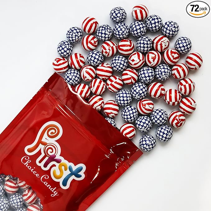 FirstChoiceCandy Milk Chocolate Foil Wrapped Balls (American Flag 2 Pound (Pack of 1))