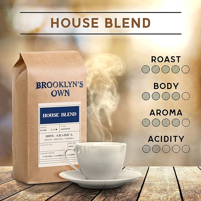 Brooklyn's Own Dark Roast House Blend Ground Coffee - 100% Arabica From Brazil Sumatra and Ethiopia (2 LB)