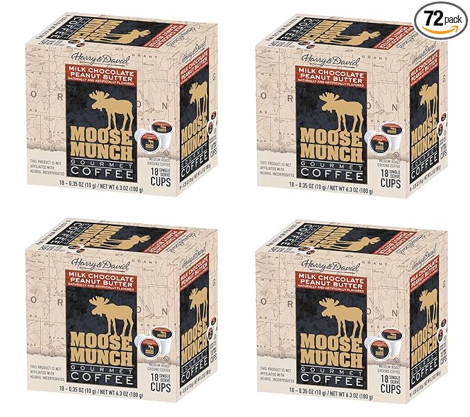 Moose Munch Single Serve Coffee (4/18 Count Boxes Milk Chocolate Peanut Butter)
