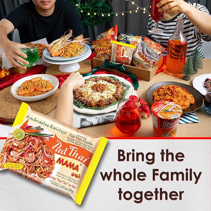 MAMA Noodles Pad Thai Instant Spicy Noodles w/Delicious Thai Flavors Hot &amp Spicy Noodles w/Pad Thai Soup Base No Trans Fat w/Fewer Calories Than Deep Fried Noodles 30 Pack