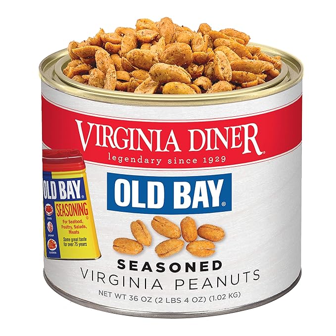 Virginia Diner Old Bay Natural Virginia Salted Roasted Peanuts Premium Heart Healthy Snack in Vacuum Sealed Tin 36 oz (Pack of 1)