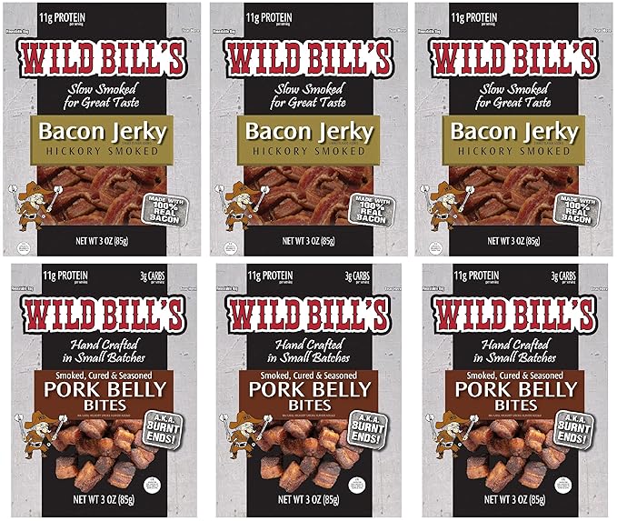 Wild Bill’s 6-Piece Bacon Lovers Gift Box (3 each Bacon Jerky and 3 each Pork Belly Bites)