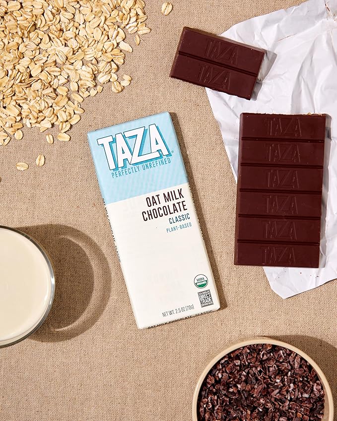Taza Chocolate Organic Oat Milk Chocolate Bar Classic 2.5 Ounce (10 Count) Vegan
