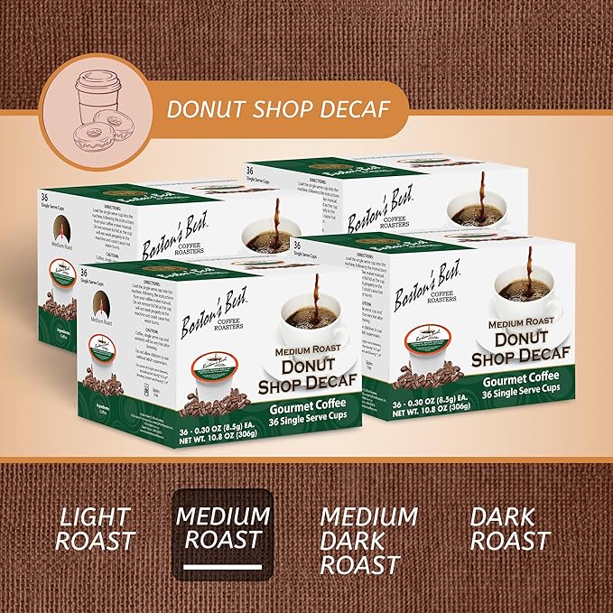 Boston’s Best - Hearty Donut Shop Decaf Medium Roast Coffee Delicious Gourmet Compatible with Keurig Coffee Maker - 144 Count (Pack of 1)