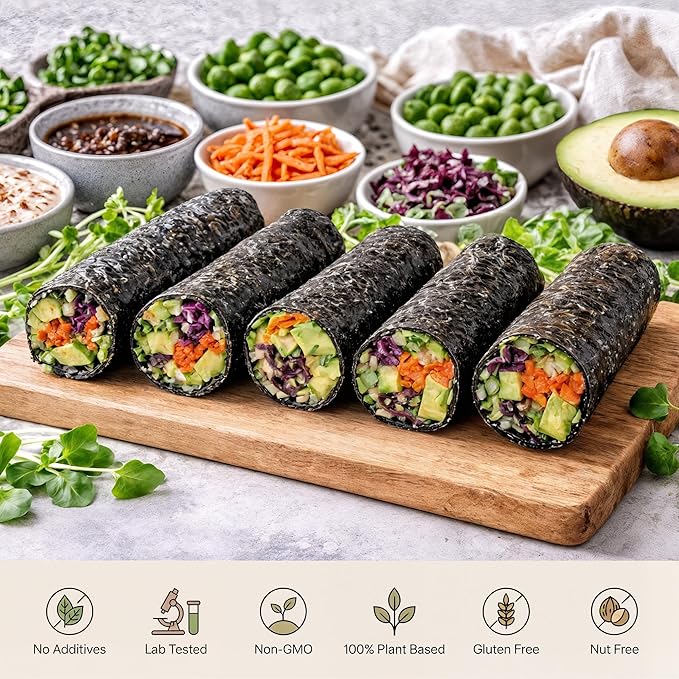 Raw Organic Nori Sheets 50 qty Pack! - Certified Vegan Raw Kosher Sushi Wrap Papers - Premium Unheated Un Cooked untoasted dried - RAWFOOD