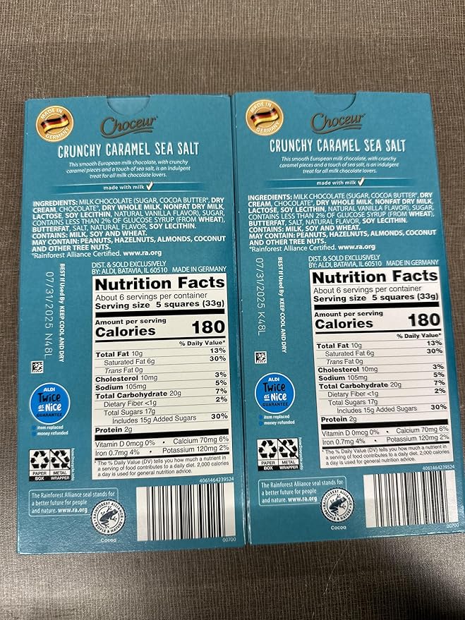 Choceur Crunchy Caramel Sea Salt Milk Chocolate 7.05 oz (Pack of 2) Limited Edition