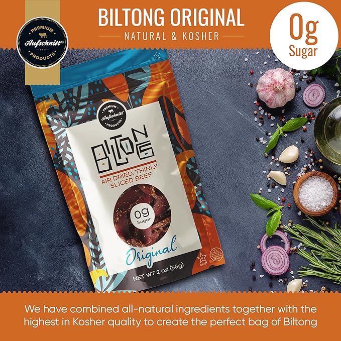 Aufschnitt Biltong Beef Jerky Slices South African Style Beef - Air Dried No Sugar All Natural Ingredients Gluten Free Made in USA Original 2oz 3 Pack
