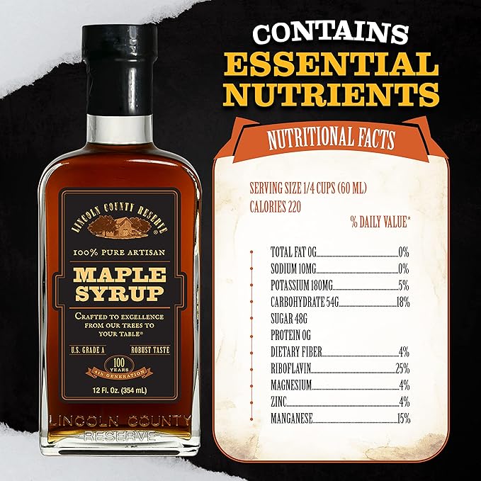 Lincoln County Reserve 100% Pure Maple Syrup with Robust Taste 100% Pure Artisan Maple Syrup Made in the USA12 oz Glass Bottle 3 Pack