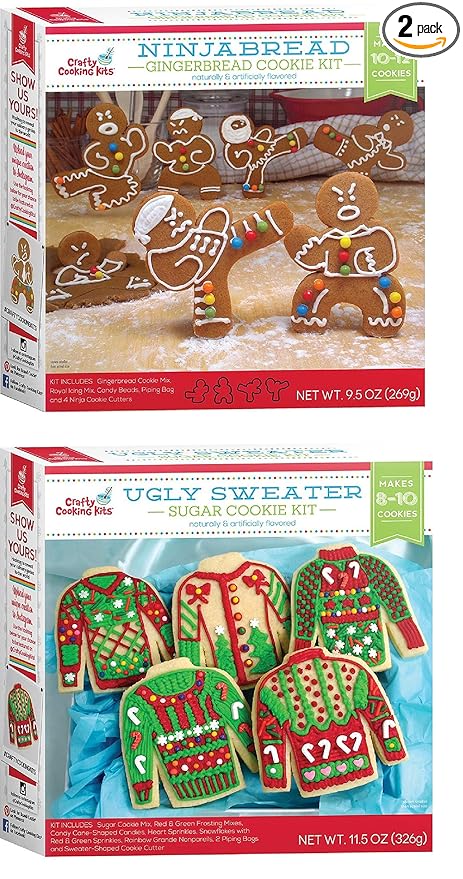 Crafty Cookie Kits - Cookie Mix With Cookie Cutters - In The Mix Ugly Sweater Cookie Kit 11.5 Ounce And Gingerbread Cookie Kit Ninja 9.5 Ounce (1 Ugly Sweater and 1 Ninjabread)