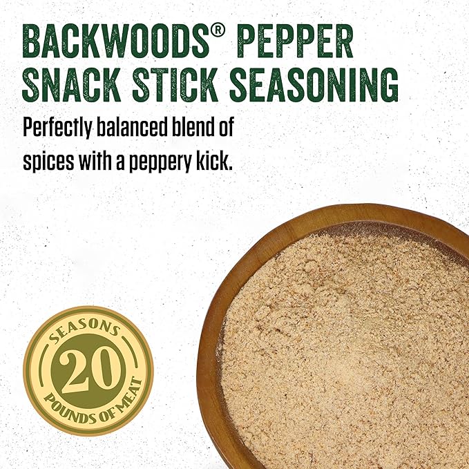 LEM Products Backwoods Pepper Snack Stick Seasoning Kit Ideal for Wild Game and Domestic Meat Seasons Up to 20 Pounds of Meat 1 Pound 13.5 Ounce Package with Pre-Measured Cure Packet Included