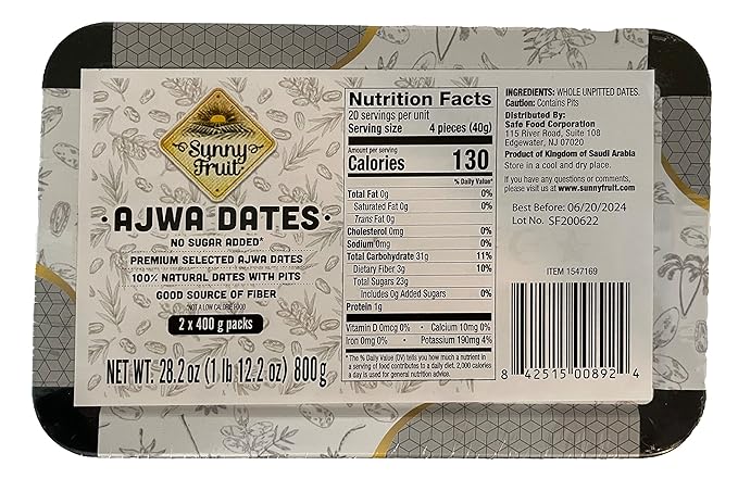 Ajwa Dates Premium Quality 2 pack 800g/28.2oz total (400g/14.1oz x 2) - Imported from Saudi Arabia 100% Natural