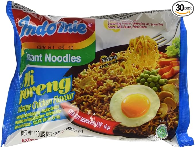Indomie Instant Fried Noodles BBQ Chicken Flavor for 1 Case (30 Bags) 89 Ounce