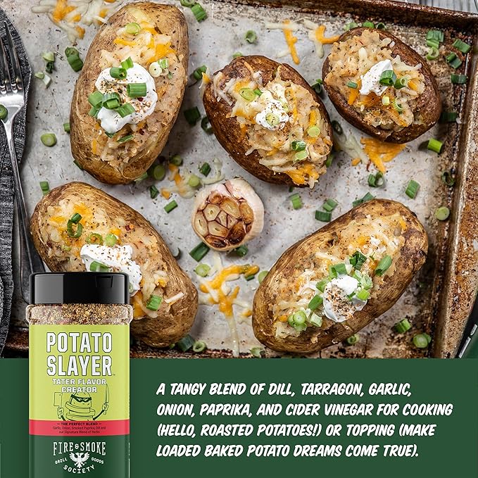 Fire &amp Smoke Society Potato Slayer Vegetable Seasoning | BBQ Seasonings and Rubs for Grilling | Potato &amp French Fry Seasoning | Mix Blend Rub Powder Garlic Onion Herb Flavor | XL (2 Pack)