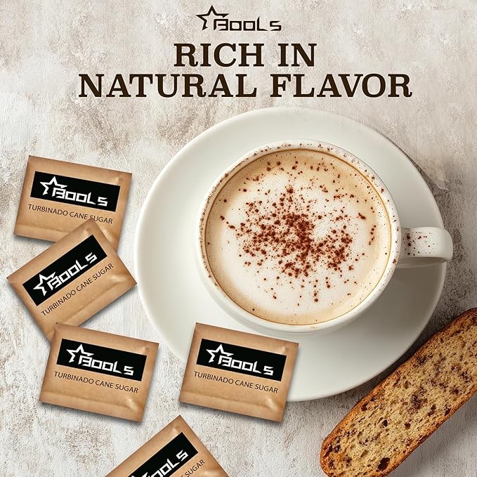 Raw Sugar Packets 500 Count – Individually Wrapped Turbinado Cane Sugar – Perfect for Coffee Tea and On-the-Go Sweetening
