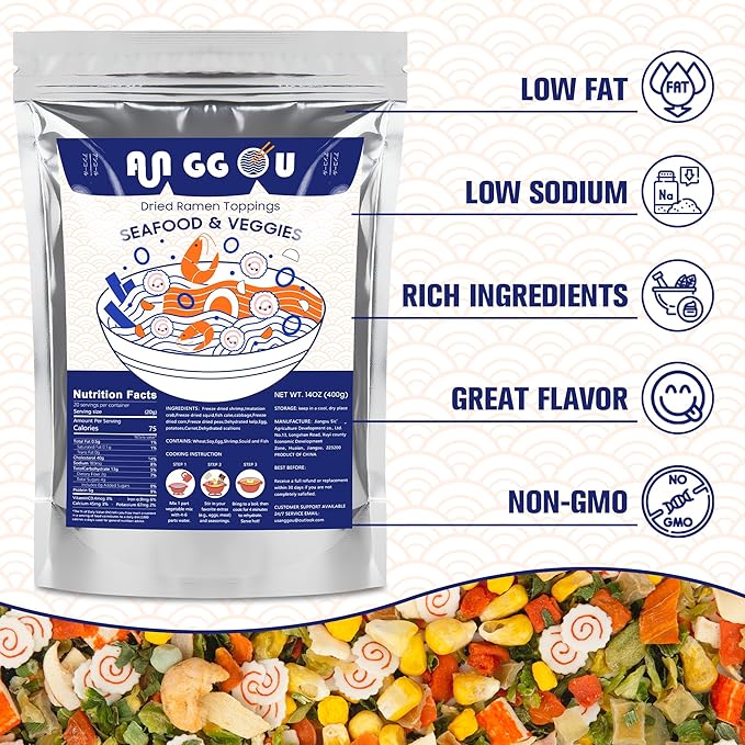 Classic Ramen Toppings Seafood Mix 14oz 12 Ingredient Blend with Shrimp Squid &amp Seaweed etc Dried Ramen Toppings Flavor Rich Non-GMO Low Sodium for Ramen Instant Noodles &amp Soup Topper
