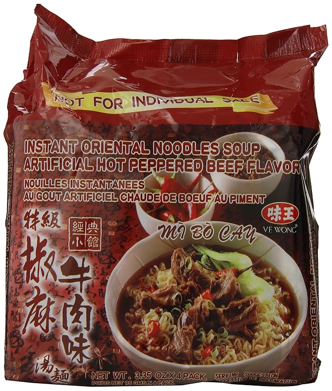 Ve Wong Instant Oriental Noodle Soup Artificial Hot Peppered Beef Flavor 14.2 Ounce
