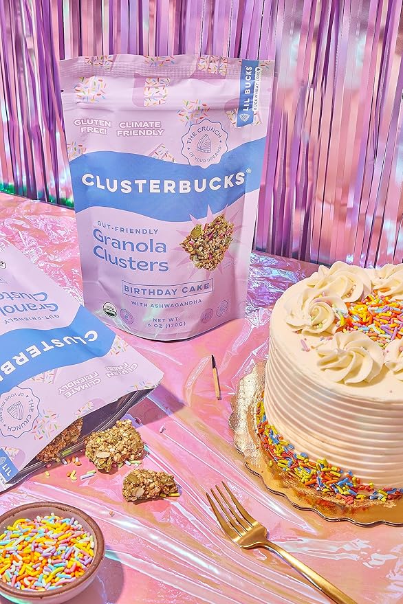Clusterbucks Superfood Clusters – Grain-Free Keto-Friendly Granola with Regeneratively Grown Sprouted Buckwheat– Gluten-Free Low-Carb Organic Healthy Snack (6 Ounce (Pack of 6) Birthday Cake)