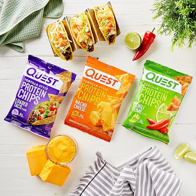 Pure Protein Bars High Protein Nutritious Snacks to Support Energy Low Sugar Gluten Free &amp Quest Nutrition Tortilla Style Protein Chips Variety Pack Chili Lime Nacho Cheese Loaded Taco