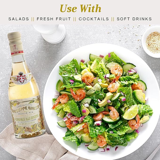 Giuseppe Giusti Ginger Sweet and Sour Condiment – Made With Balsamic Vinegar of Modena Elevate Salads Pasta Desserts and Craft Cocktails – 8.45 fl oz (250 ml) - Pack of 1