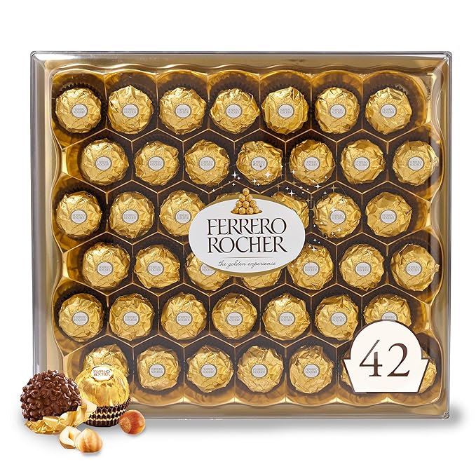 Ferrero Rocher Gourmet Hazelnut Milk Chocolate Gift Box 42 Individually Wrapped Chocolates 18.5 oz