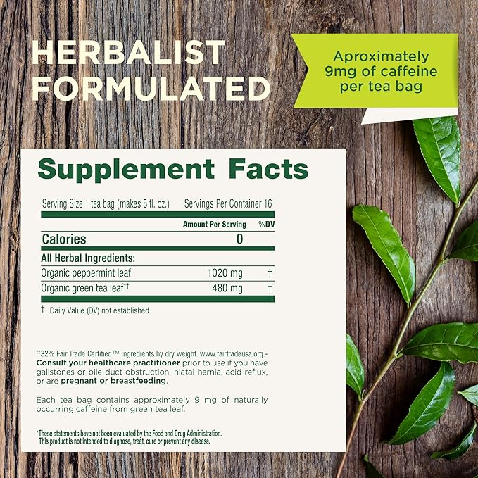 Traditional Medicinals Organic Green Tea Peppermint - Promotes Healthy Digestion Occasional Nausea &amp Indigestion Relief - Kosher Non-GMO - 96 Teabags (Pack of 6)