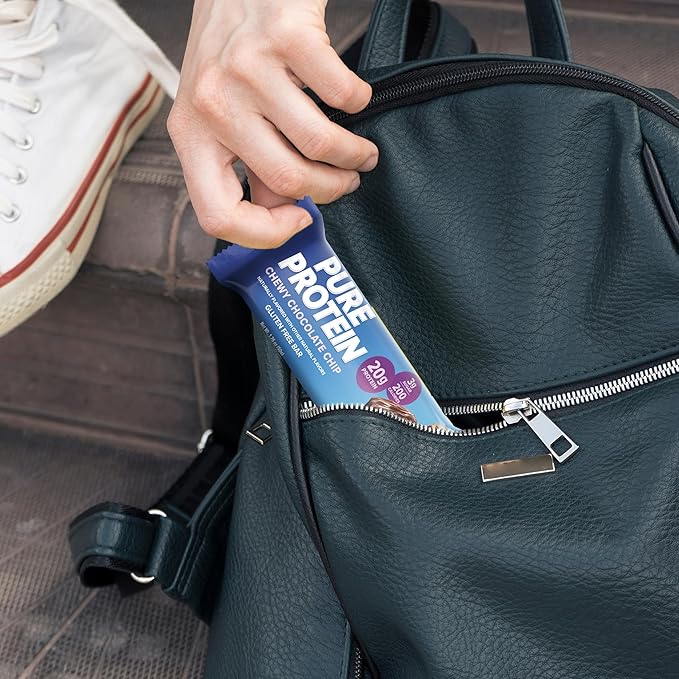 Pure Protein Chewy Chocolate Chip Protein Bars – 20g Protein 3g Sugar 190 Calories (36 count) Low Sugar* High Protein Snack - Gluten Free - Perfect for a Healthy Snack