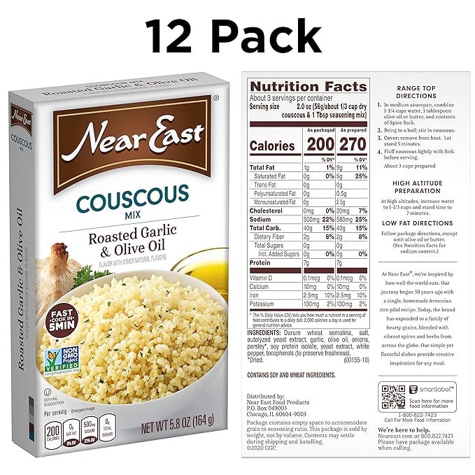 Near East Couscous Mix Roasted Garlic &amp Olive Oil 5.8 Oz Pack of 12