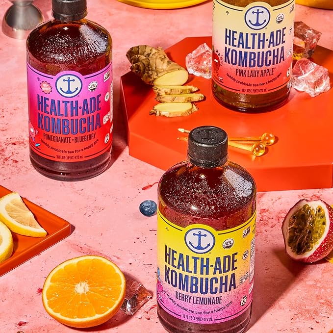 Health-Ade Fan Favorite Variety Pack Kombucha Tea Organic Drink with Living Probiotics Detoxifying Acids Supports Gut Health Non-GMO Vegan Gluten Free 12 Pack (16 Fl Oz Bottles)