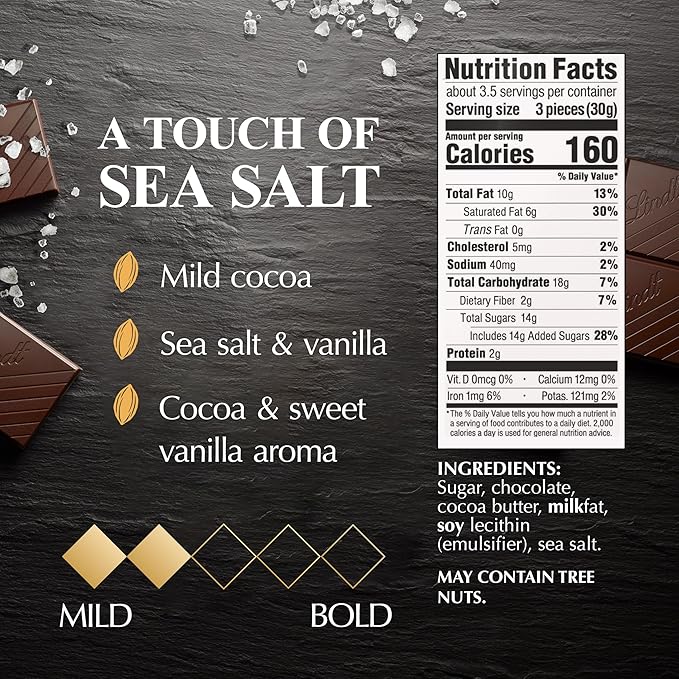 Lindt EXCELLENCE Sea Salt Dark Chocolate Bar Dark Chocolate Candy with a Touch of Sea Salt 3.5 oz. Bar (12 Pack)