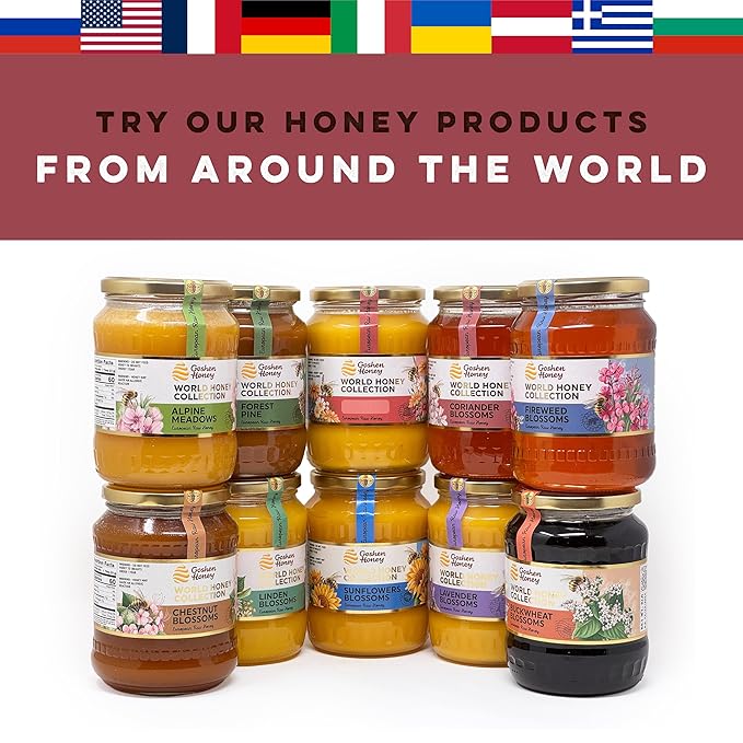 Goshen World Honey Collection - Coriander Blossoms from Bulgaria - Raw Rare and Sustainable Floral Sources - Derived from Natural Flower Nectar with Antioxidants - Nature's Sweetener - 32oz