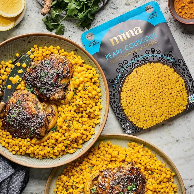 Mina Pearl Couscous With Turmeric &amp Ginger Ready to Eat Couscous Pearls Microwavable Meals &amp Side Dishes Vegan Protein Non-GMO Kosher 7 oz (Pack of 6)