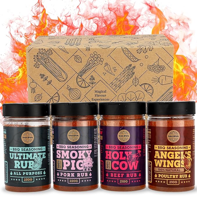 Classic Selection of Premium BBQ Seasonings - Holy Cow Angel’s Wings Smoky Pig Ultimate Rub BBQ Rubs | Pack of 4 | 100% Natural | Great Foodie Gift