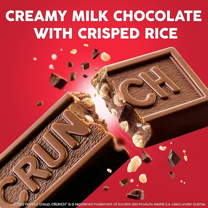 CRUNCH Milk Chocolate and Crisped Rice Full Size Individually Wrapped Candy Bars 1.55 oz each (Pack of 2)