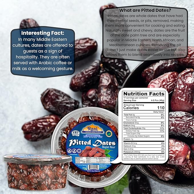 Rani Pitted Dates (Deglet Nour) Raw Dried Fruit 24oz (1.5lbs) 680g Pack of 2 ~ All Natural | Fat-free | No added Sugar | Vegan | Gluten Friendly | Non-GMO | Kosher | Product of Tunisia