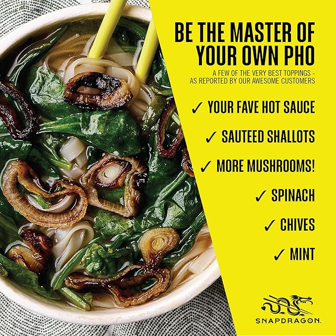 Snapdragon Mushroom Pho Instant Noodle Bowls | Mushroom Flavor Broth with Rice Noodles | Gluten Free | No Artificial Flavors | No MSG Added | 2.1 oz (6 Pack)