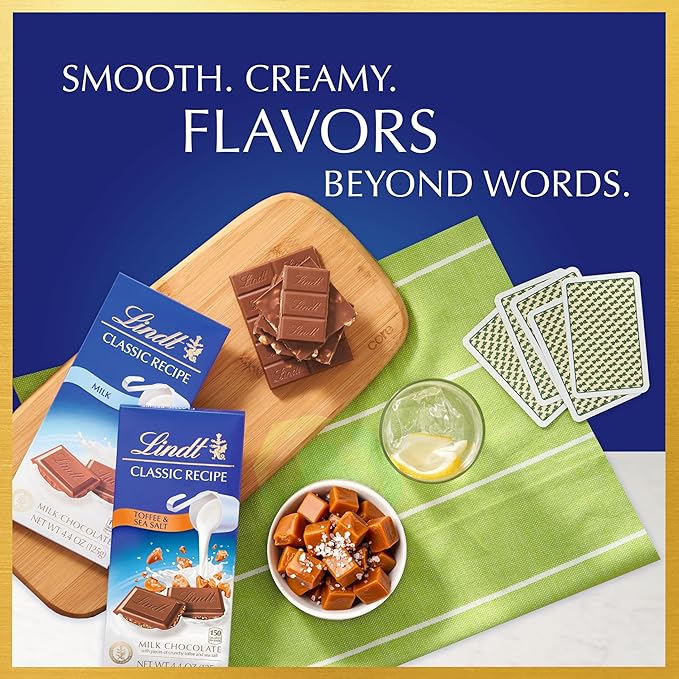 Lindt CLASSIC RECIPE Toffee and Sea Salt Milk Chocolate Candy Bar 4.4 oz. 12 Pack