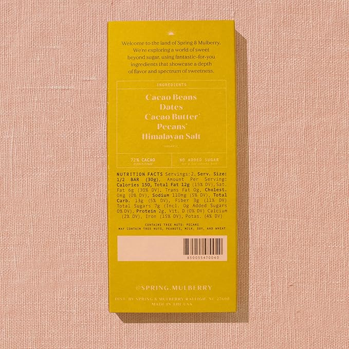 Spring &amp Mulberry Dark Chocolate Bars – Healthy Dark Chocolate Date-Sweetened - Pecan Date 4 Pack