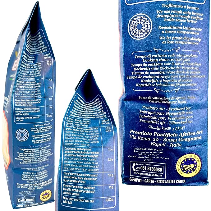 Afeltra Casarecce Pasta from Italy 17.6 oz. (500g)(Pack of 2) Casareccia - Pasta di Gragnano IGP - Authentic Italian - Noodles from Durum Wheat Semolina - Gourmet Artisan