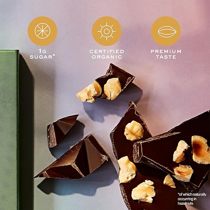 NOMOSU | Organic 72% Dark Chocolate with Hazelnut | 65g | 4 Pack | Sugar Free | USDA Organic | Vegan | Keto &amp Low Carb Friendly | Bold Cacao with Crunchy Hazelnuts | Guilt Free Chocolate