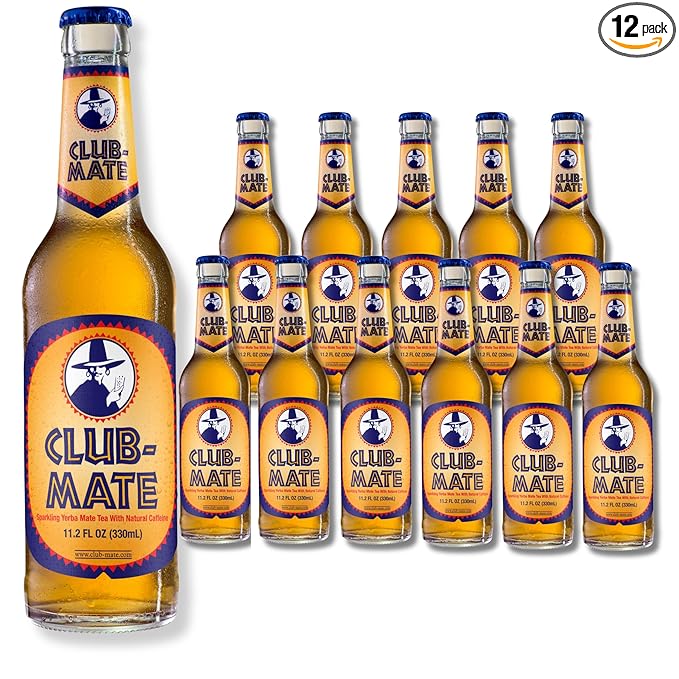 Club-Mate Sparkling Yerba Mate Tea (12 Pack 11.2 oz Bottles) | Berlin's Famous Soft Drink | Natural Energy Low Sugar All Natural Flavors | Vegan Gluten-Free Non-alcoholic