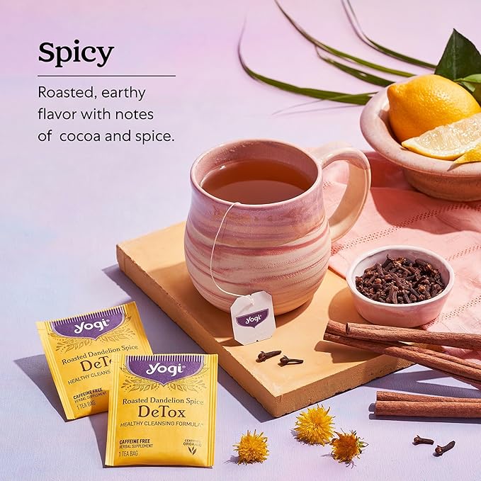 Yogi Tea Roasted Dandelion Spice DeTox Tea - 16 Tea Bags per Pack (6 Packs) - Organic DeTox Tea - Includes Roasted Dandelion Root Dandelion Root Cinnamon Bark Cocoa Shell &amp More