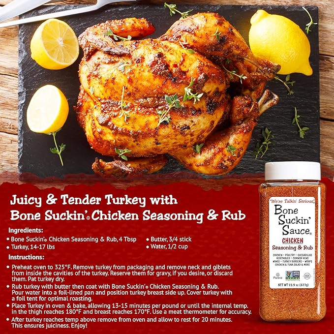 Bone Suckin' Chicken Seasoning &amp Rub - 23.9oz - with Garlic &amp Sage - Non-GMO Gluten-Free Fat-Free Kosher Pareve No MSG!
