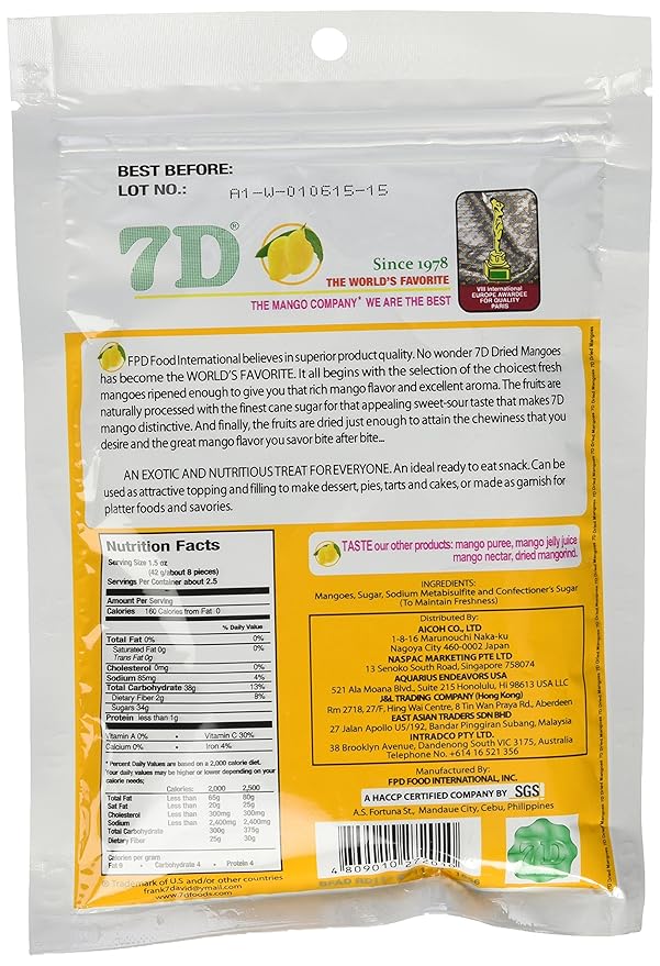7D Mangoes Naturally Delicious Dried Tree Ripened Dried Mango - Set of 6