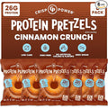 CRISP POWER Protein Pretzels NEW Cinnamon Crunch 26G Protein High Protein Snack High Fiber Low Carb Crunchy Pretzel Snacks No Added Sugar 1.75 oz Bags 6 Pack Vegan Keto