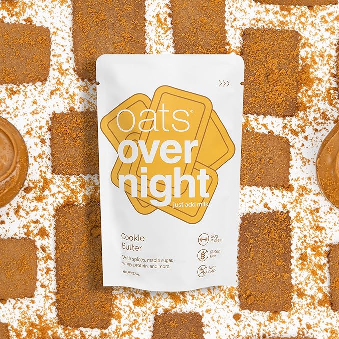 Oats Overnight Cookie Butter - Overnight Oats with 20g Whey Protein High Fiber Breakfast Protein Shake - Gluten Free Oatmeal Non GMO High Protein Oatmeal (2.7 oz per Meal) (8 Pack)