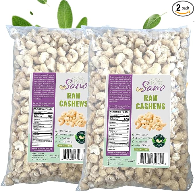 Sano Nuts 4LB Raw Cashew - West African Origin Raw Unsalted Cashews Nuts - Fresh &amp Unroasted Cashews - 100% Natural Grown Kosher Vegan - 4 Pounds of Raw Organic Cashew Pieces