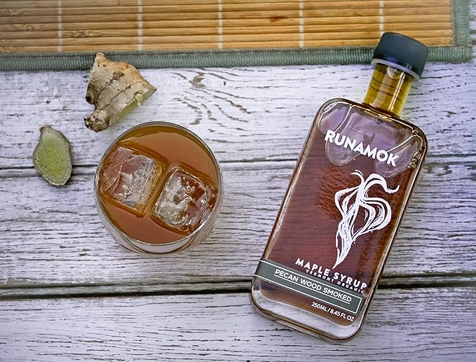 Runamok Pecan Wood Smoked Maple Syrup Organic - Authentic &amp Real Vermont Maple Syrup | Pure Strong Flavor | Great for BBQ Broiled Salmon Vinaigrettes &amp Cocktails | 8.45 Fl Oz (250mL)