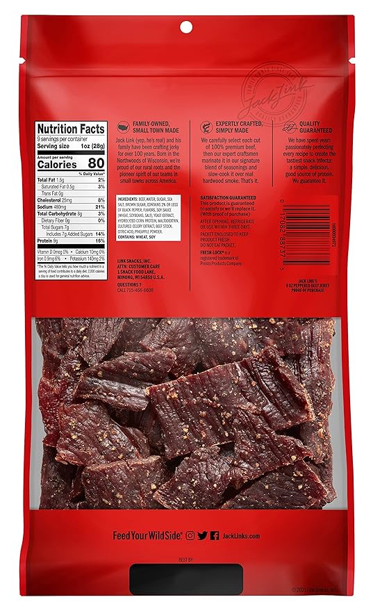 Jack Link's Beef Jerky - Peppered - Made with 100% Real Beef - Ready to Eat Real Meat Protein Snacks - 9g Protein per Serving - 9 oz Bags (2 Pack)