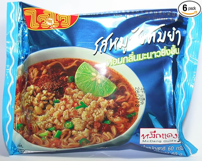WAI WAI Noodles Minced Pork Tom Yum Flavor 60g (Pack of 6)