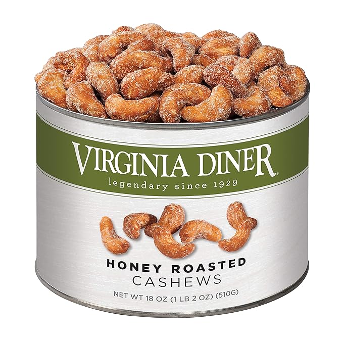 Virginia Diner Honey Roasted Cashew - Jumbo Honey Roasted Gourmet Cashews Gift Tin Non-GMO Preservative Free Gifts from Virginia Since 1929-18 Oz Can
